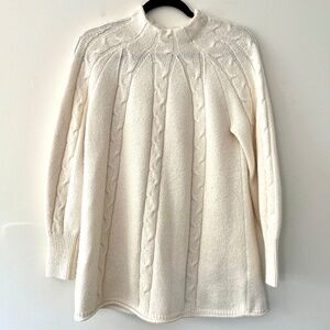 Soft Surroundings Winter White Cable Knit Mock neck Long sleeve Pullover Sz. MED